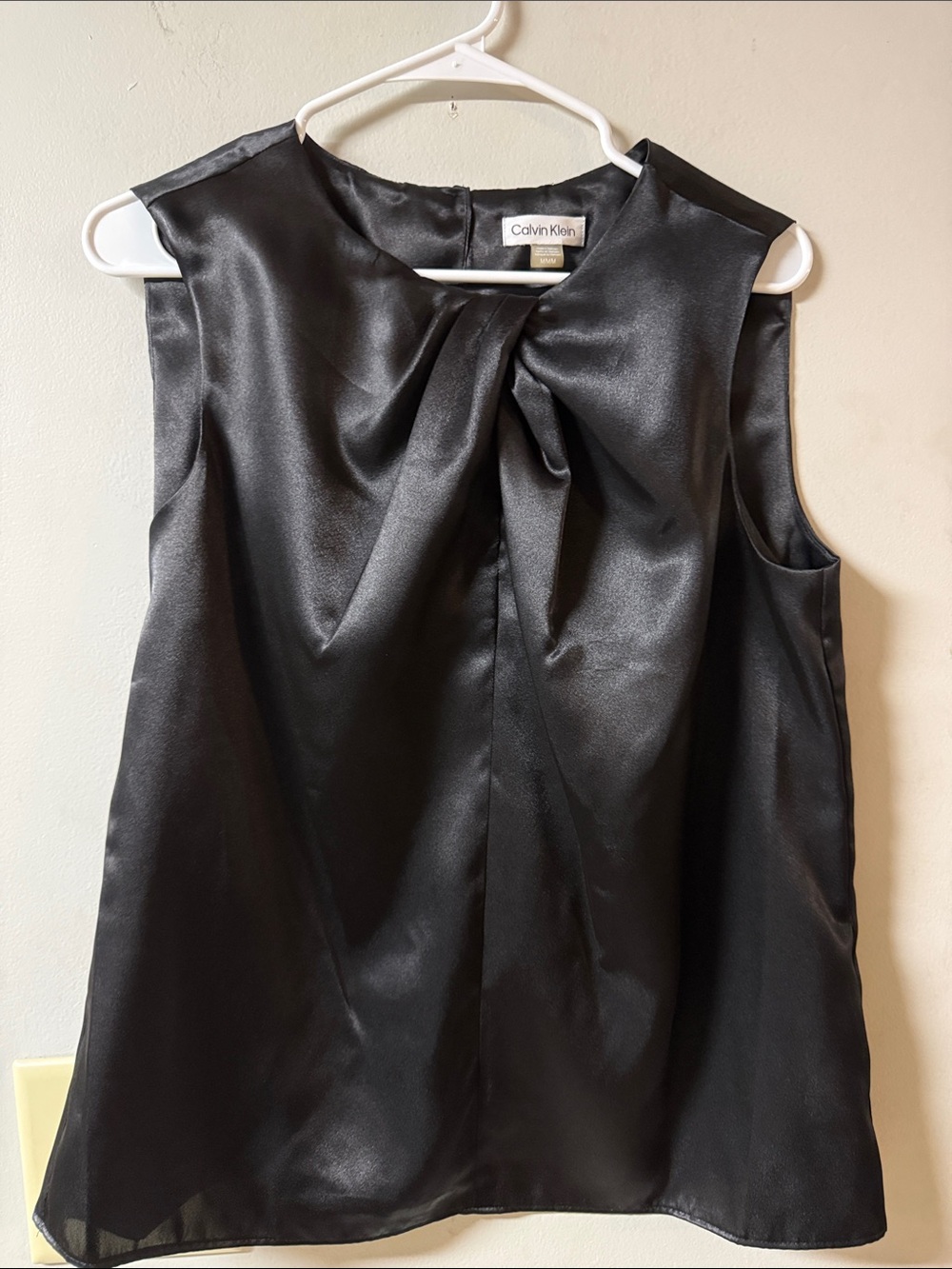 Calvin Klein Black Satin Sleeveless Twist-Neck Camisole